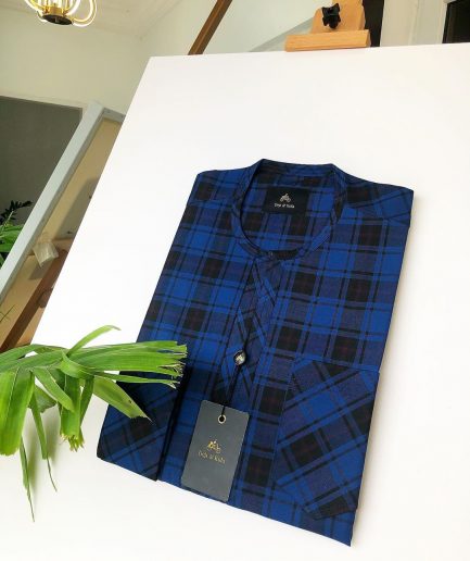 A Navy Blue and Black Check Front flap detailing Kaftan