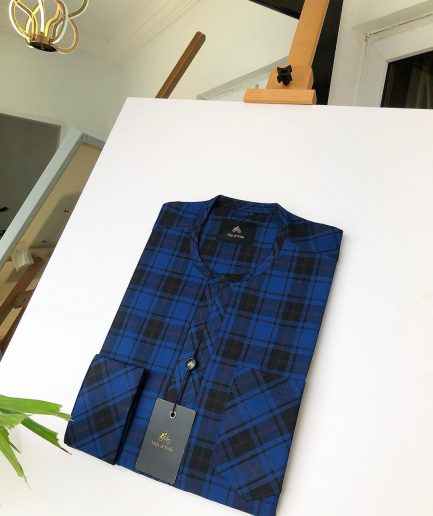 A Navy Blue and Black Check Front flap detailing Kaftan