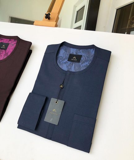 A Navy Blue and Burgundy Front Flap detailing Kaftan