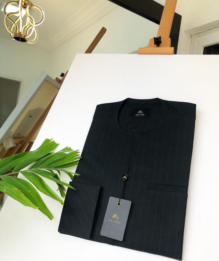 A Charcoal Black Stripe front flap detailing Kaftan