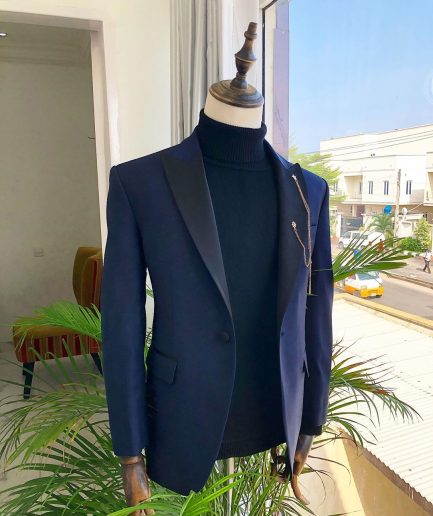 A Navy Blue Peak lapel Tuxedo suit