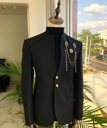 A Charcoal Black reloaded “7th Battalion” Suit with gold adornment