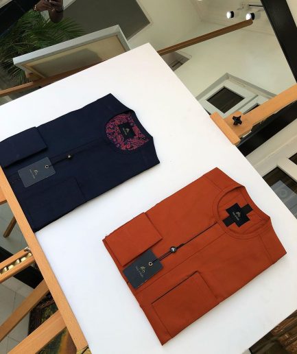 Navy Blue and Burnt Orange front flap detailing kaftan