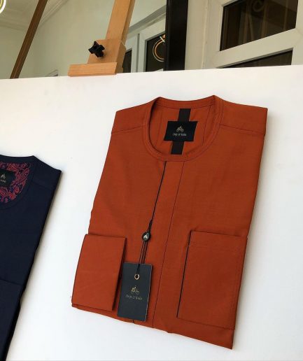 Navy Blue and Burnt Orange front flap detailing kaftan