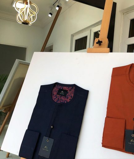 Navy Blue and Burnt Orange front flap detailing kaftan