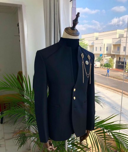 A Charcoal Black reloaded “7th Battalion” Suit with gold adornment