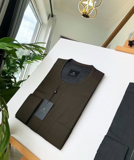 Navy Blue and Brown Front Flap Detailing Kaftan