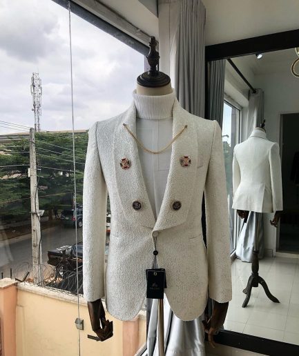 A White Jacquard Wedding reloaded “Lacasa De Papel” tuxedo Suit