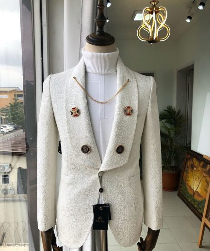 A White Jacquard Wedding reloaded “Lacasa De Papel” tuxedo Suit