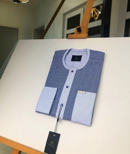 A Skye Blue and white check with a Swarovski button kaftan