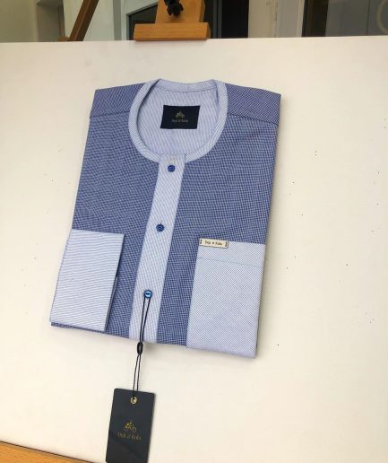 A Skye Blue and white check with a Swarovski button kaftan