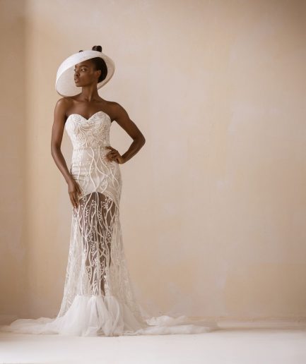 Sweet Heart Neck, Sheer Embellished Lace Tulle Trim Gown/Dress