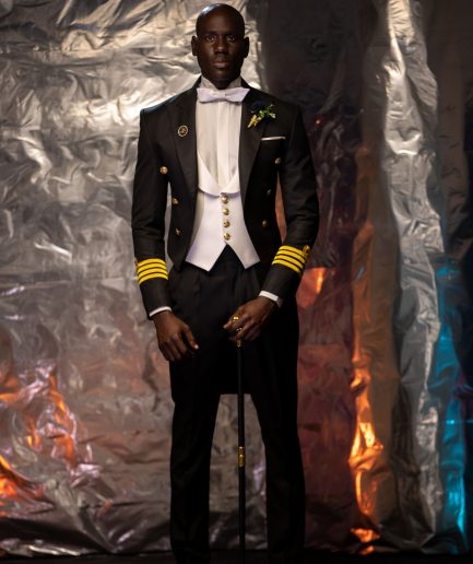 A Charcoal Black “John Beecroft” Tail Marine Peak Lapel Tuxedo Suit