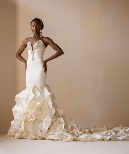 A Swarovski Embellished Sweet Heart Neck, Ruffled Train Mermaid Bridal Gown/Dress