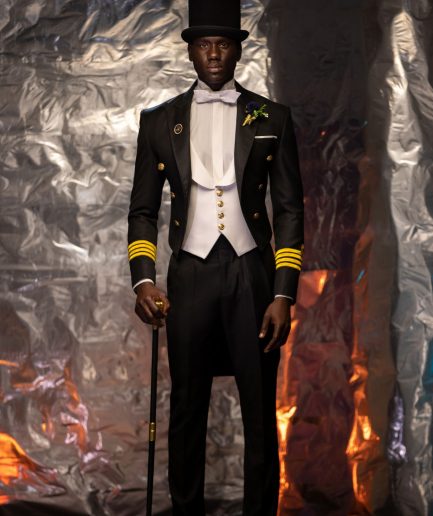A Charcoal Black “John Beecroft” Tail Marine Peak Lapel Tuxedo Suit