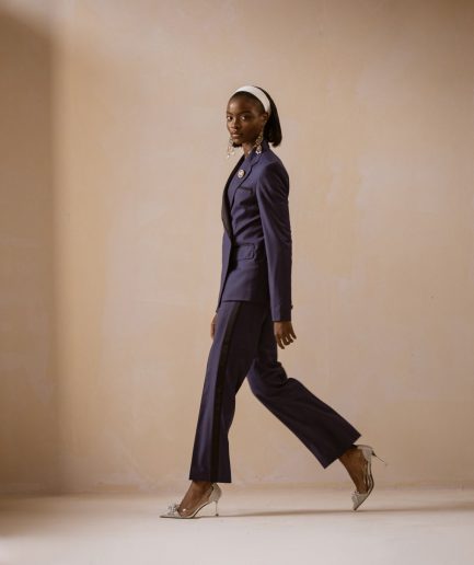 A Navy Blue Double Side Lapel Cross Tuxedo Suit