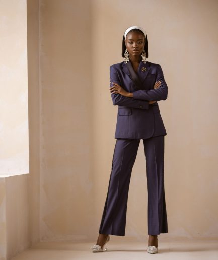 A Navy Blue Double Side Lapel Cross Tuxedo Suit