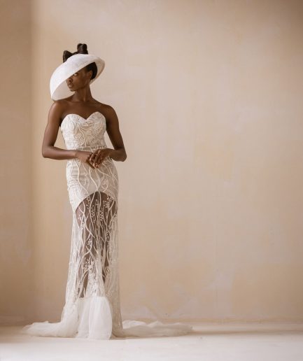 Sweet Heart Neck, Sheer Embellished Lace Tulle Trim Gown/Dress