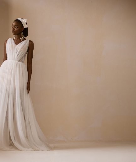 V-neck Corset Sheath Tulle Flowing Ball Dress