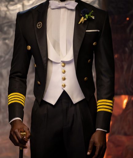 A Charcoal Black “John Beecroft” Tail Marine Peak Lapel Tuxedo Suit