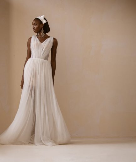 V-neck Corset Sheath Tulle Flowing Ball Dress