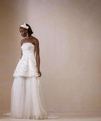 High Low, Petals Embellished With A Straight Across Neckline Bridal ball Gown