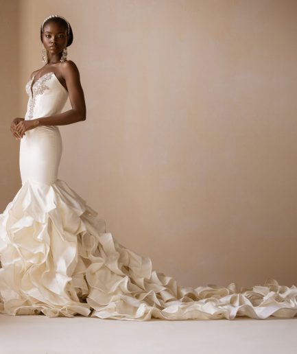 A Swarovski Embellished Sweet Heart Neck, Ruffled Train Mermaid Bridal Gown/Dress