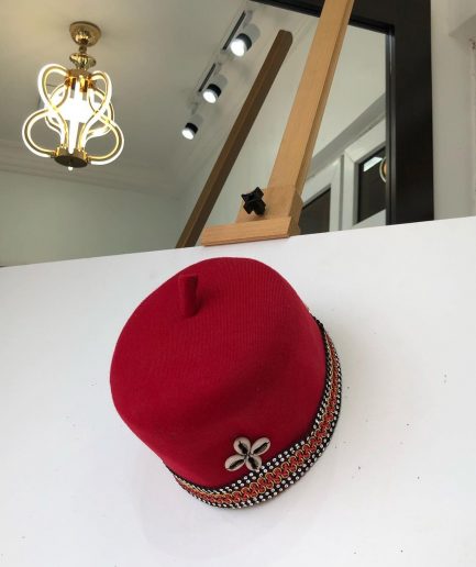 African IBO Red Traditional Hat With Gold Adornment