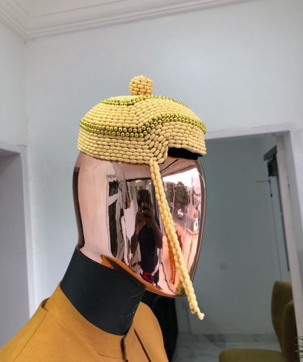 Yellow Ibo Traditional Beaded Wedding Royal Hats