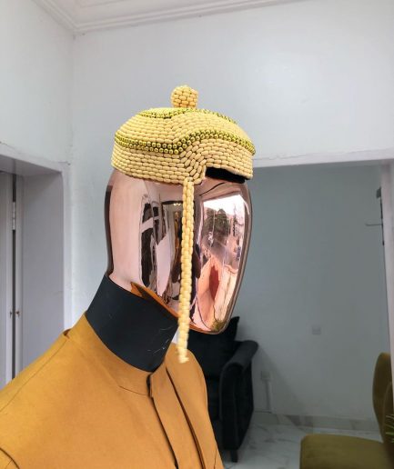 Yellow Ibo Traditional Beaded Wedding Royal Hats