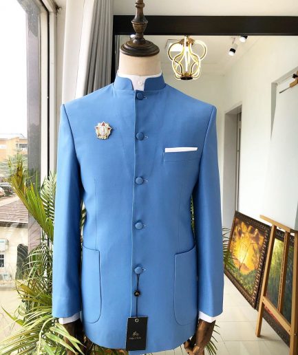 A Powdered Blue “clergyman” French safari Suit