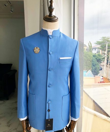 A Powdered Blue “clergyman” French safari Suit