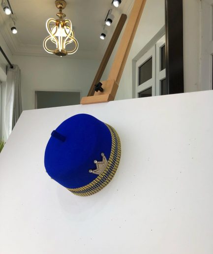 Royal Blue African Traditional Hat With Gold Adornment