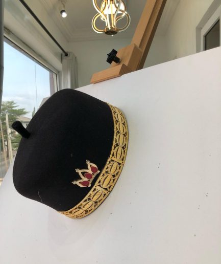 Black African Traditional Hat With Gold Adornment