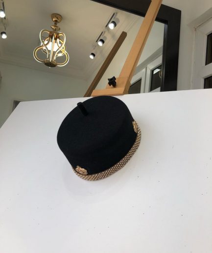 Black African Traditional Hat With Gold Adornment