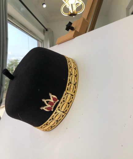 Black African Traditional Hat With Gold Adornment