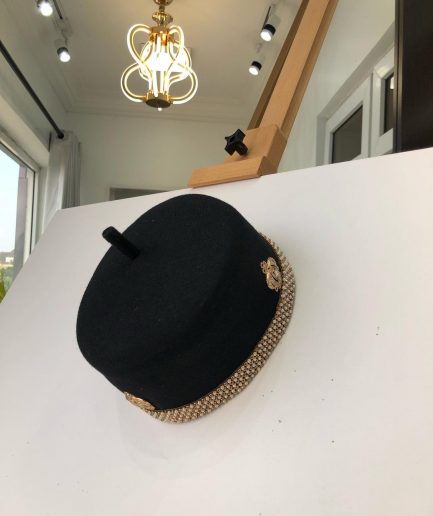 Black African Traditional Hat With Gold Adornment