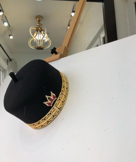 Black African Traditional Hat With Gold Adornment