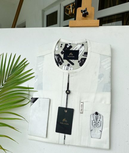 An Ivory white invisible front flap African Kaftan with Paisley Detailing