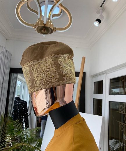 A brown Monochrome Hand Woven Egba Yoruba Hat