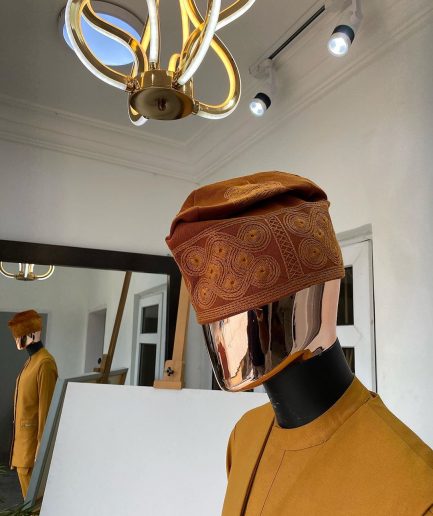 Burnt Orange Monochrome Hand Woven Egba Yoruba Hat.