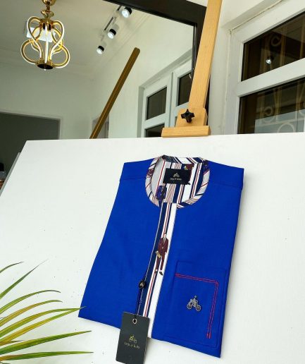 A Royal blue African kaftan with walk to grade silk lining detailing and sokoto