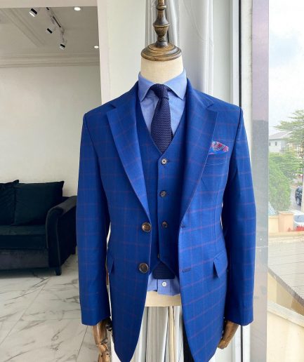 A  Blue Stripe Extra-fine jorgecarli Merino Sheep wool super 140’s Fabric, notch lapel suit.