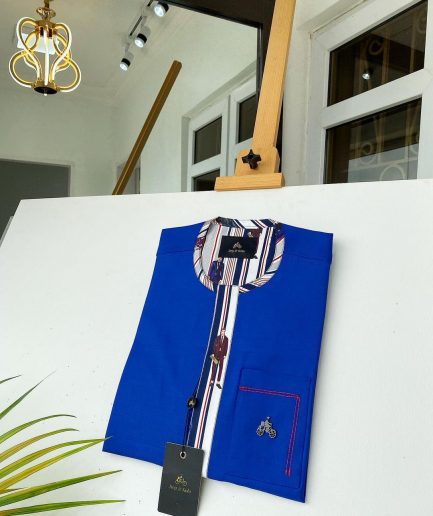 A Royal blue African kaftan with walk to grade silk lining detailing and sokoto