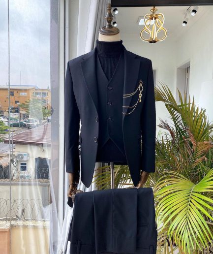 A Black Extra-fine jorgecarli Merino Sheep wool super 140’s Fabric, 3 piece notch lapel suit