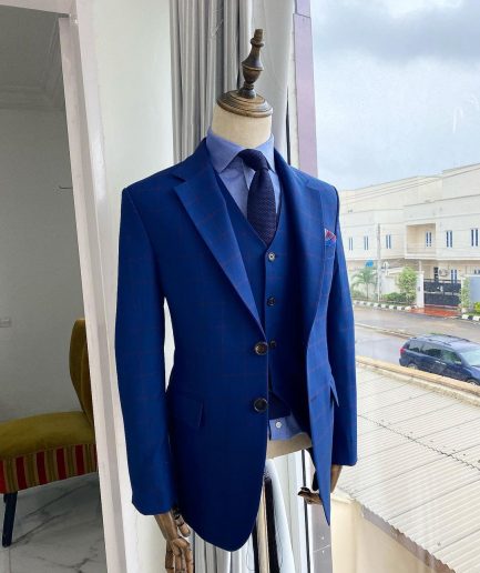A  Blue Stripe Extra-fine jorgecarli Merino Sheep wool super 140’s Fabric, notch lapel suit.