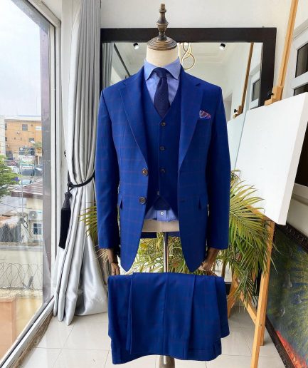 A  Blue Stripe Extra-fine jorgecarli Merino Sheep wool super 140’s Fabric, notch lapel suit.