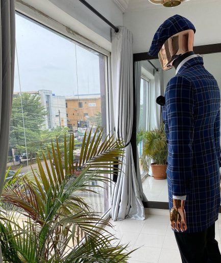 A  Navy Blue “Peaky Blinder” Double Breasted Check Trench Suit