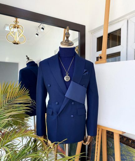 A Navy Blue Extra-fine jorgecarli Merino Sheep wool super 140’s Fabric “Oranmiyan” double breasted suit