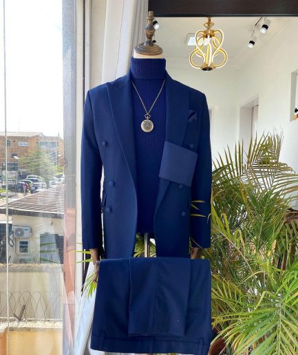A Navy Blue Extra-fine jorgecarli Merino Sheep wool super 140’s Fabric “Oranmiyan” double breasted suit